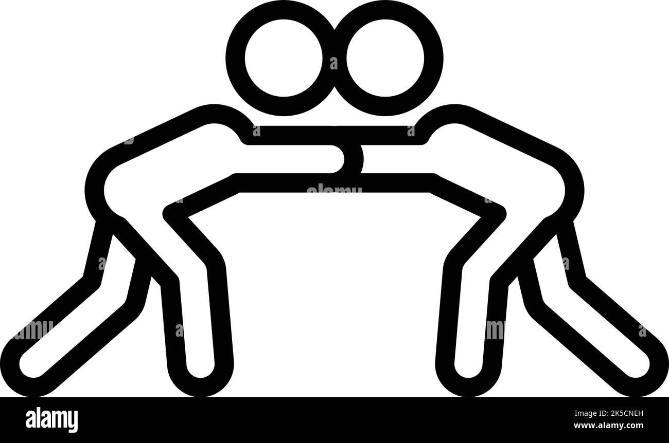 Icona lotta JUDO vettore contorno. Difesa delle persone. Attacco marziale Illustrazione Vettoriale