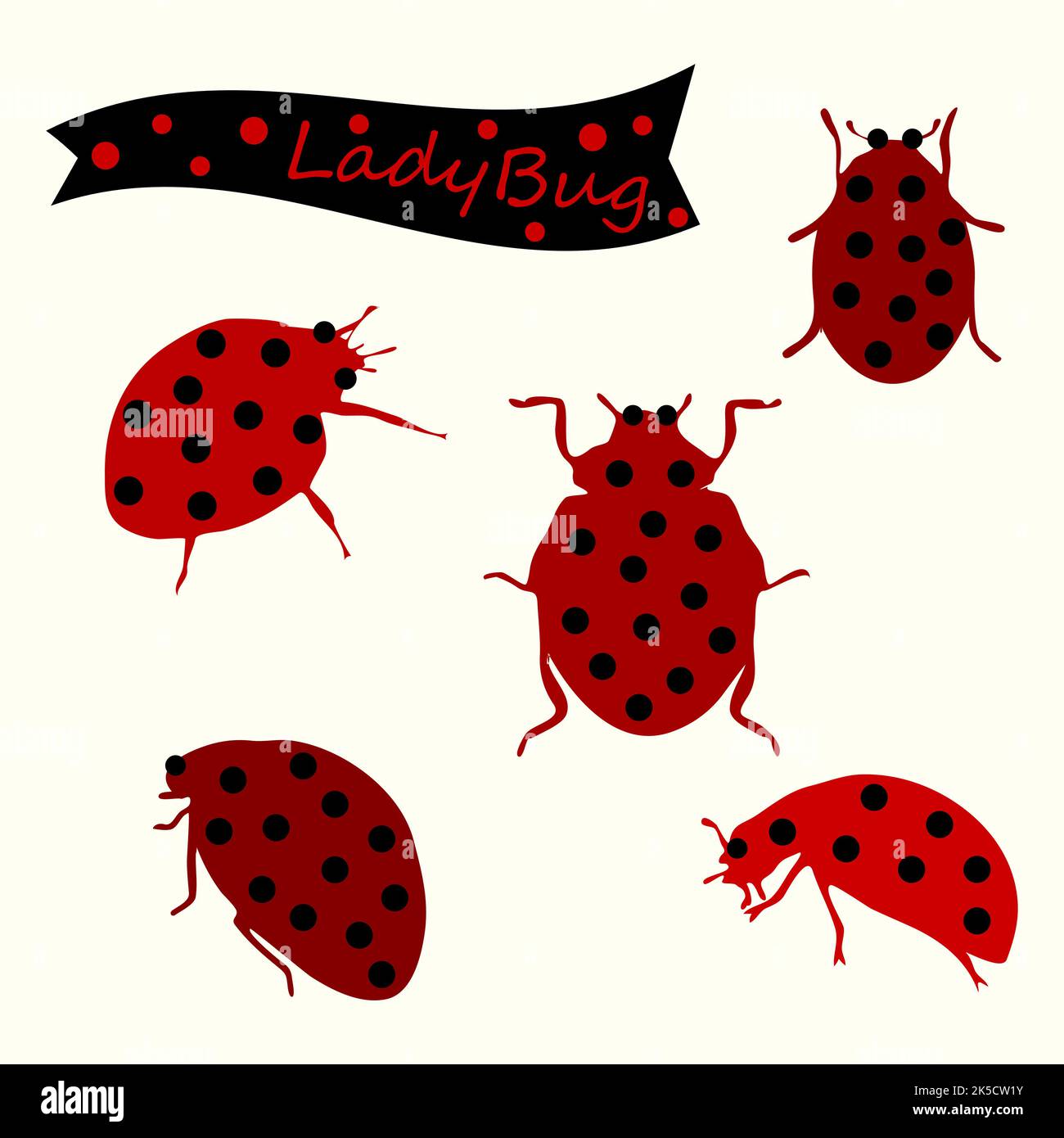 Ladybug Fly Insect Vector Icon Set Illustrazione Vettoriale
