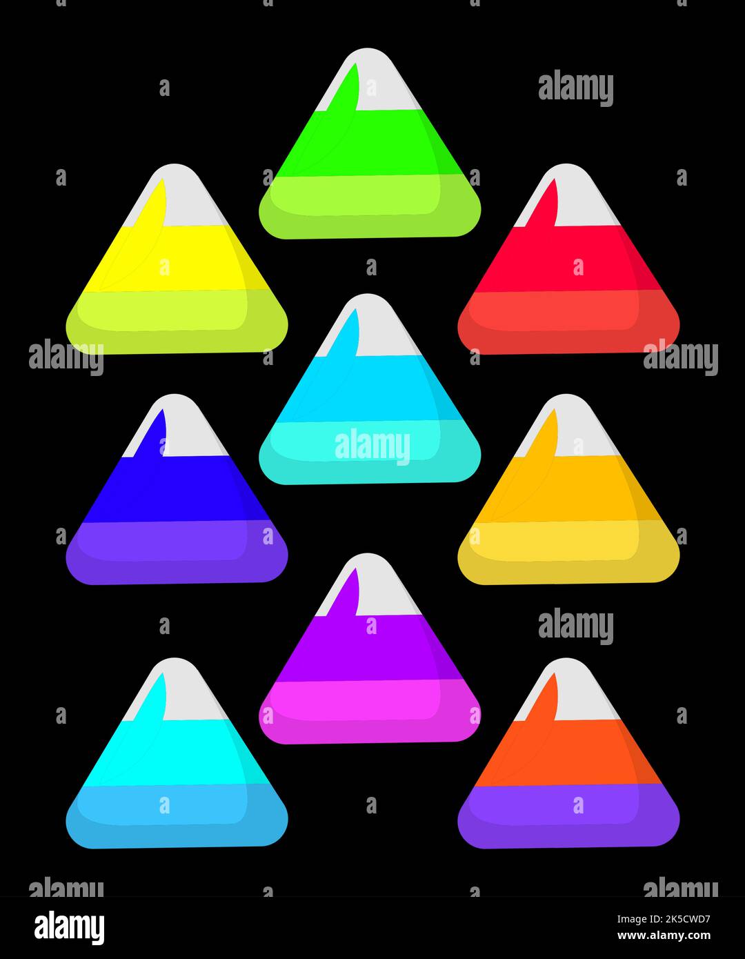 Halloween Trick or Treat Candy. Divertente Triangolo caramella colorata. Set di icone vettoriali Illustrazione Vettoriale