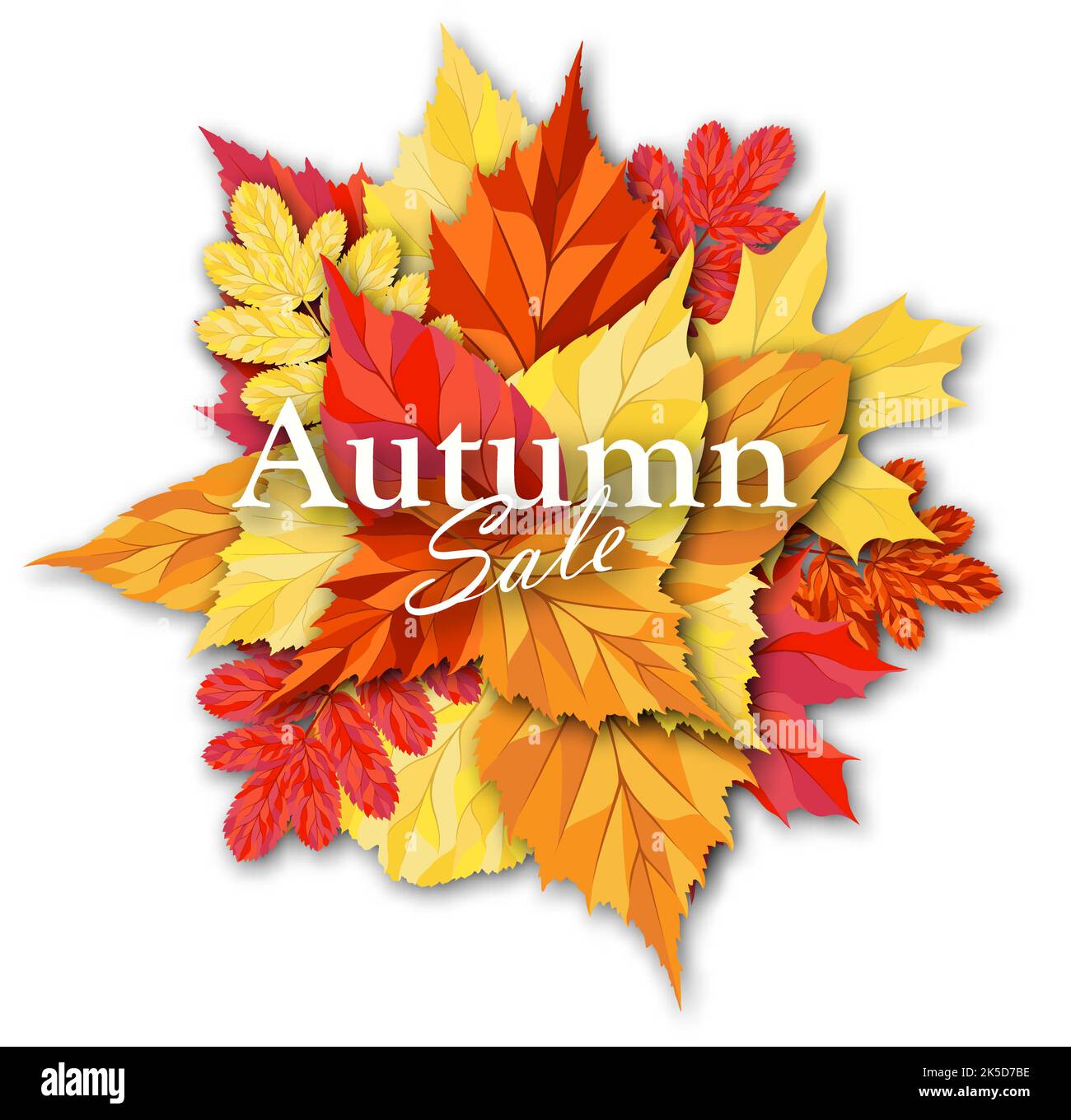 Vendita autunno modello banner decorare con foglie in tonalità di colore caldo per la vendita di shopping o promozione poster e banner web. Illustrazione vettoriale. Illustrazione Vettoriale