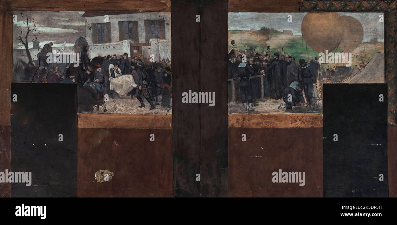 Esquisse pour le cabinet du Préfet de l'Hôtel de Ville de Paris : le transport des blessés à l'ambulance - le déPart de l'Armand Barbès., 1889. Il trasporto dei feriti all'ambulanza - la partenza di Armand Barbès. Assedio di Parigi nel 1870. Foto Stock