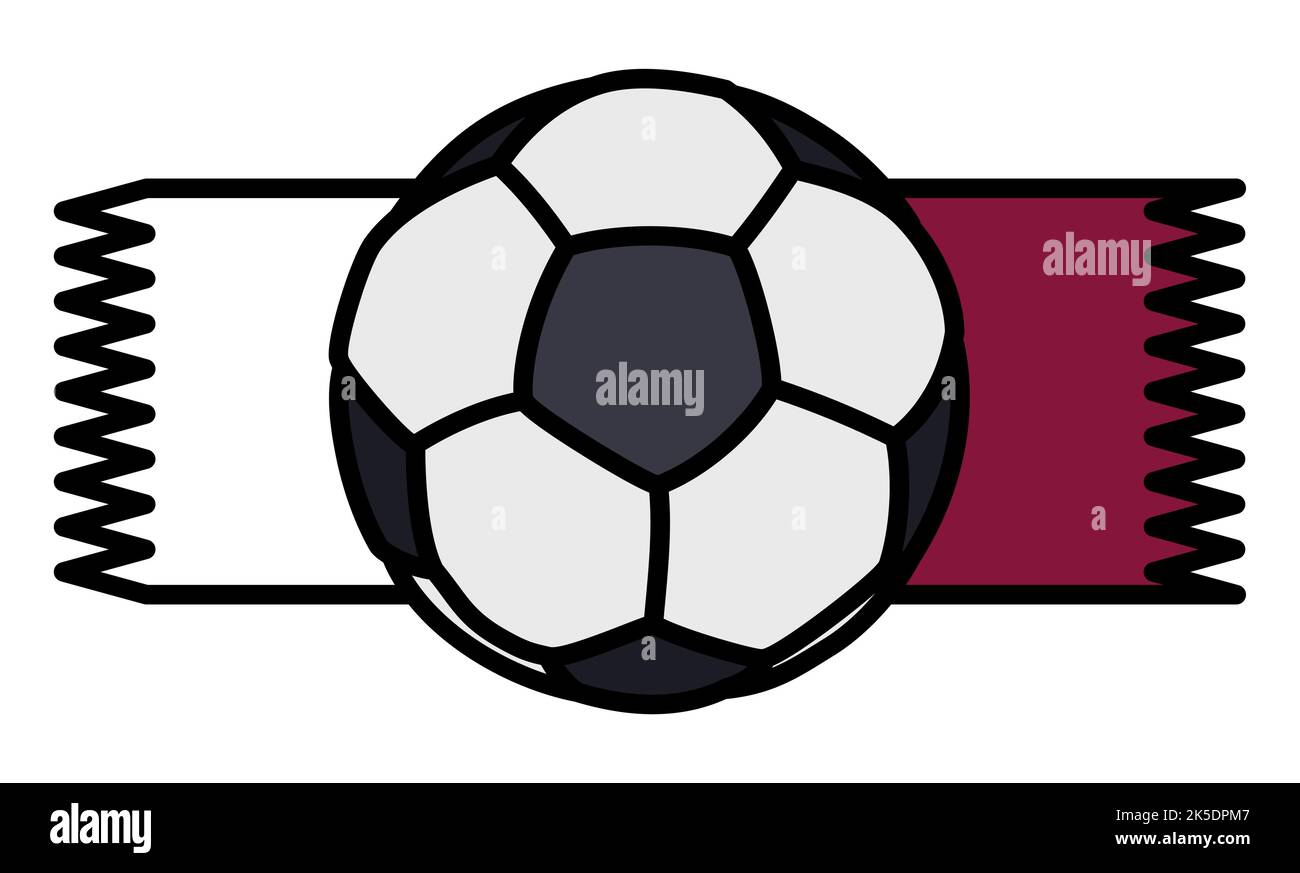 Pallone da calcio con bande seghettate in bianco e colori marrone, come la bandiera del Qatar. Illustrazione Vettoriale