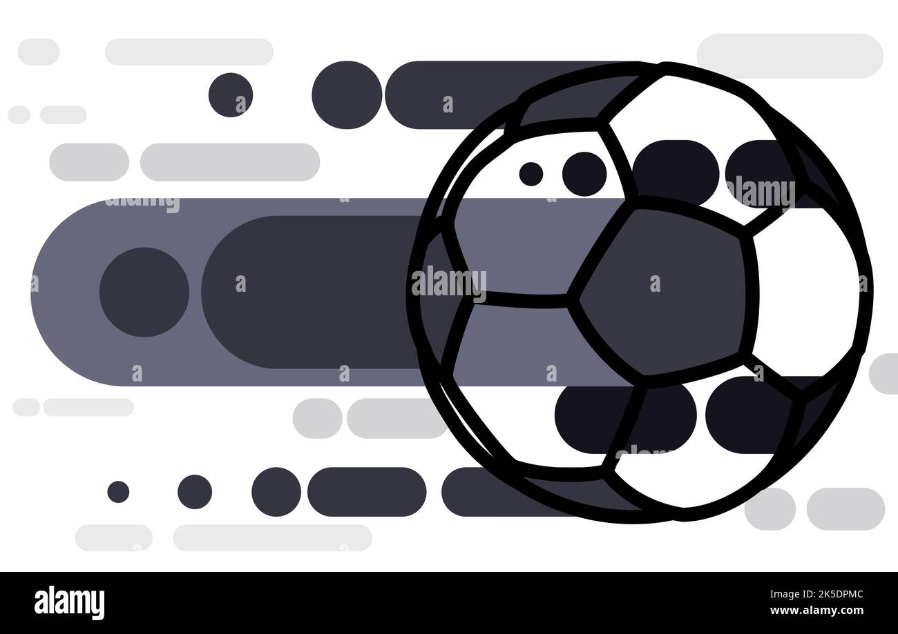 Profilo della palla da calcio con linee arrotondate scure e grigie come coda di velocità su sfondo bianco. Illustrazione Vettoriale