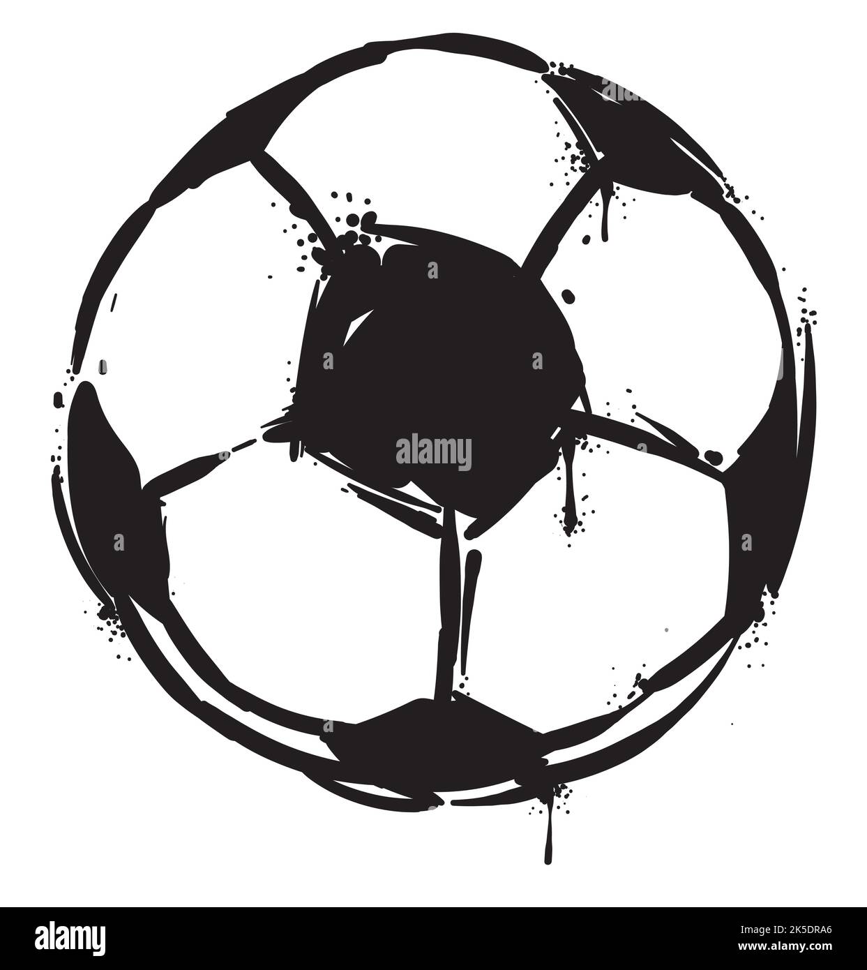 Design Street art con palla da calcio nera dipinta in stile graffiti. Illustrazione Vettoriale
