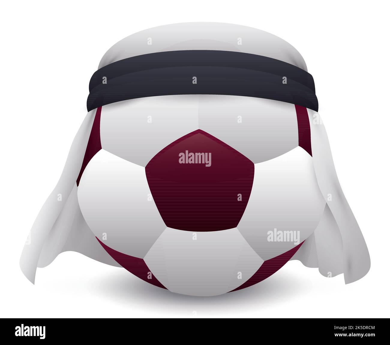 Pallone da calcio con toppe di maroon che indossa un tradizionale keffiyeh bianco. Illustrazione Vettoriale