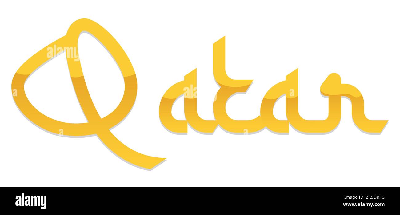 Design isolato con testo Qatar dorato e lucido in stile sfumato. Illustrazione Vettoriale