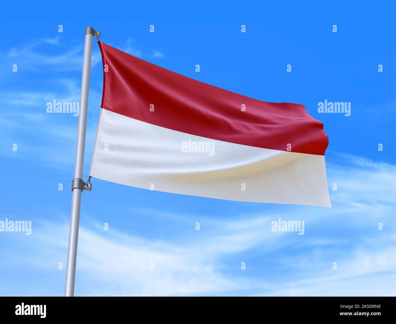 Bella bandiera indonesiana che ondola nel vento con sfondo cielo - 3D illustrazione - 3D rendering Foto Stock