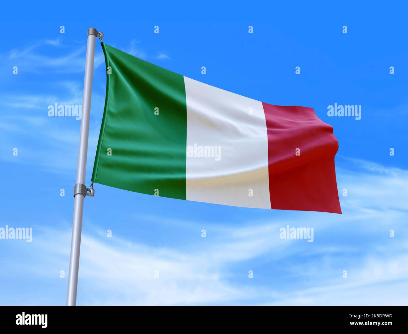 Bella bandiera italiana che ondola nel vento con sfondo cielo - 3D illustrazione - 3D rendering Foto Stock