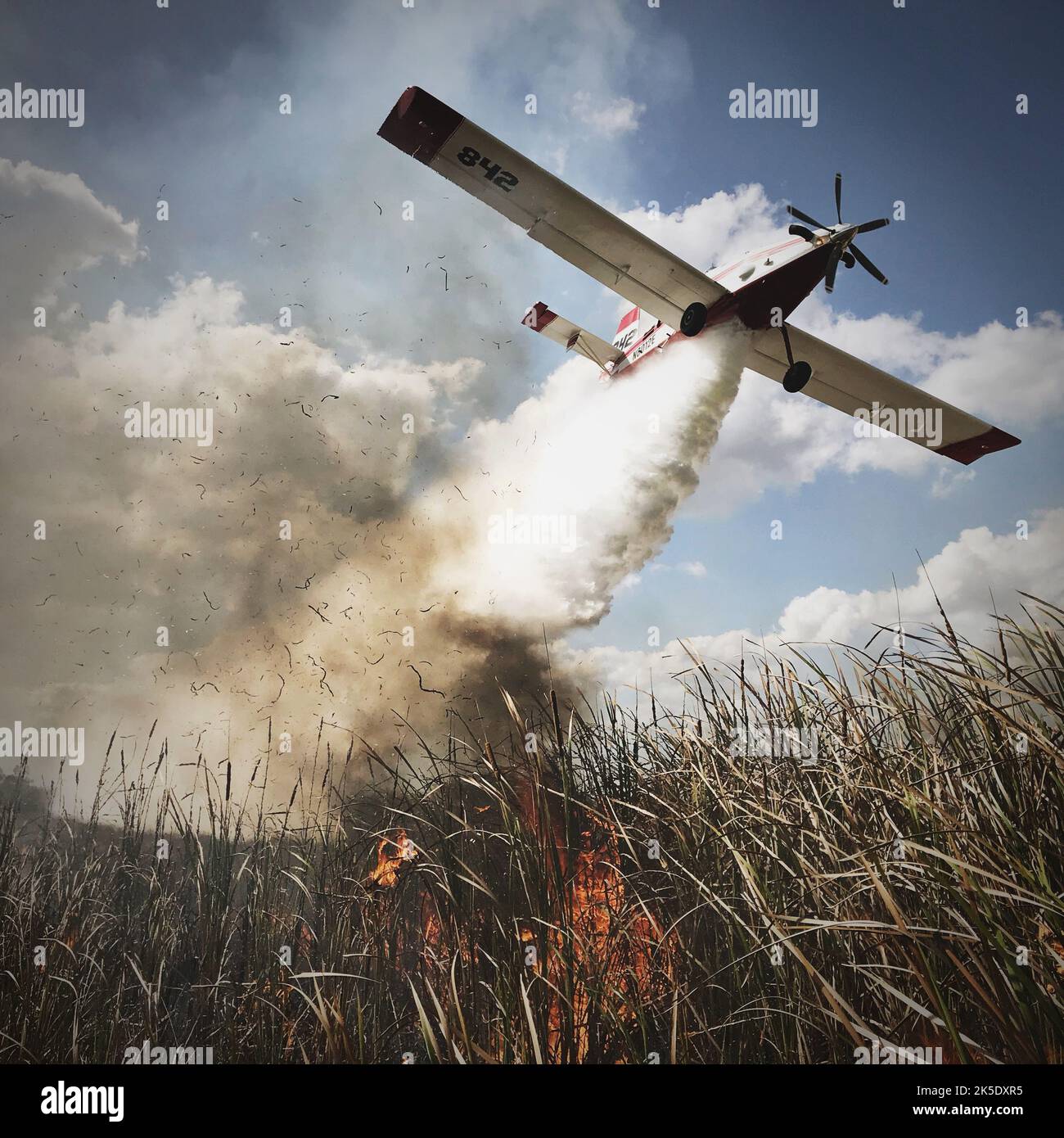 Goccia d'acqua sul fuoco prescritto. National Interagency Fire Center Una petroliera a motore singolo fa cadere un incendio prescritto nel Parco Nazionale delle Everglades in Florida. Credito: NPS Foto Stock
