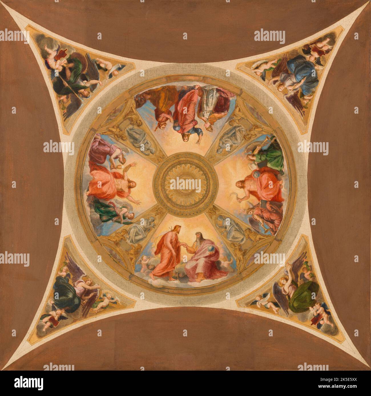 Schizzo per la cupola la chiesa di Saint-Roch a Parigi, circa 1859. Cristo come Salvatore, legislatore, giudice e re. I quattro arcangeli - Michele, Gabriele, Raffaello e Uriel. (Esquisse pour la coupole de la Croisée du transept de l'éGlise Saint-Roch). Foto Stock