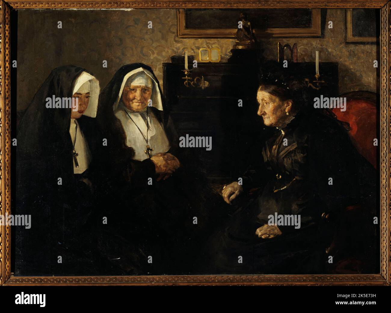 En visite, soeurs qu&#xea;teuses, c.1902. Visita delle monache. Foto Stock
