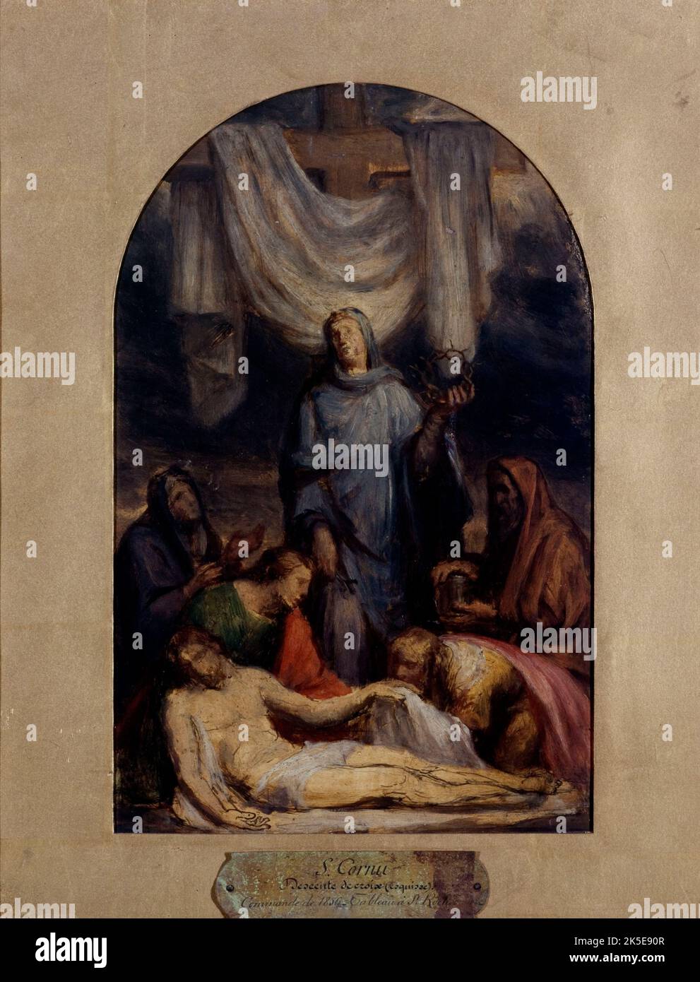 Esquisse pour la chapelle de la Compassion de l'&#xe9;Glise Saint-Roch : "le Christ descenddu de la Croix", 1856. La deposizione dalla Croce. Il corpo di Cristo è lutto da San Giovanni, Maria Maddalena e dalla Vergine Maria (in piedi, con corona di spine). Foto Stock