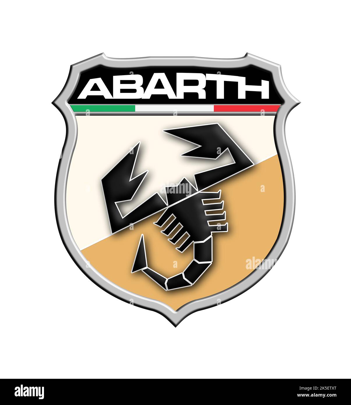 Logo Abarth rivisitato fondo Bianco gara Oro Scorpione colore nero Foto Stock