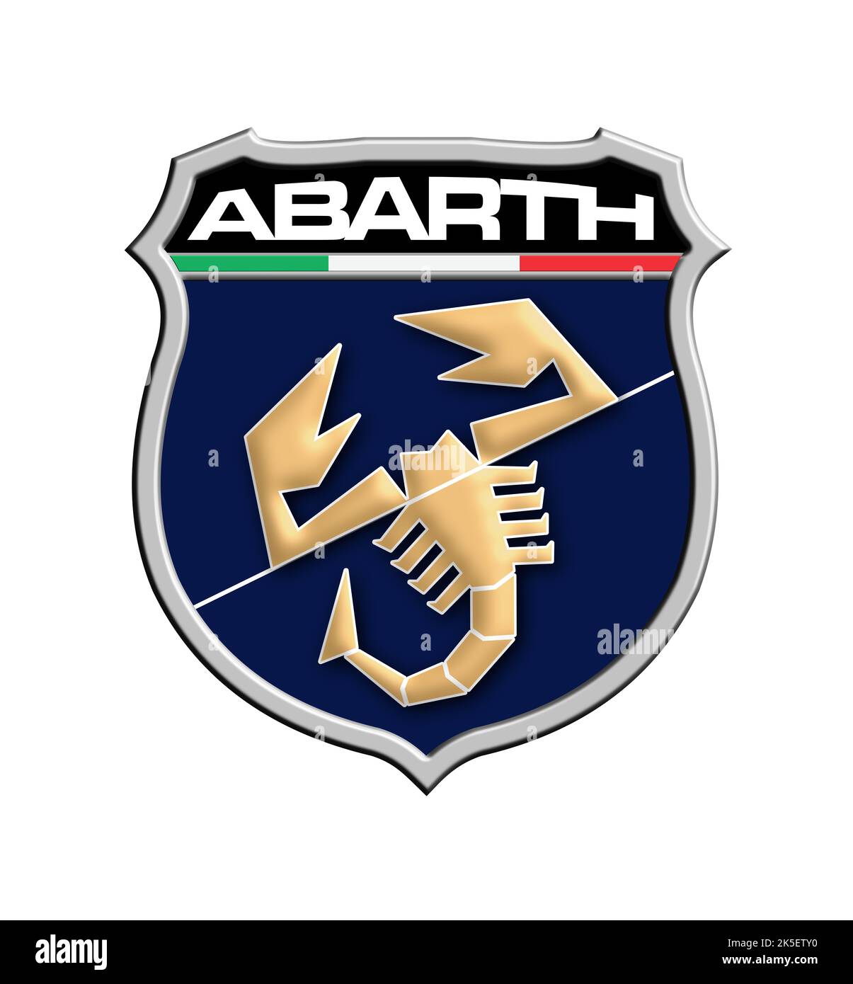 Abarth logo rivisitato fondo Blu Podio Scorpione colore Oro Foto Stock