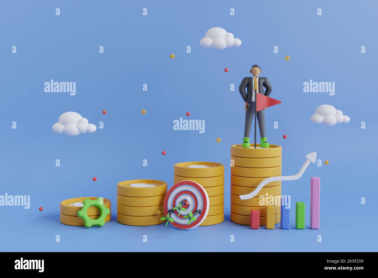 3d obiettivi eccellenti di idea di affari. Leadership per il successo. Concetto di strategia aziendale. Finanza aziendale, leadership, direzione e crescita, Foto Stock