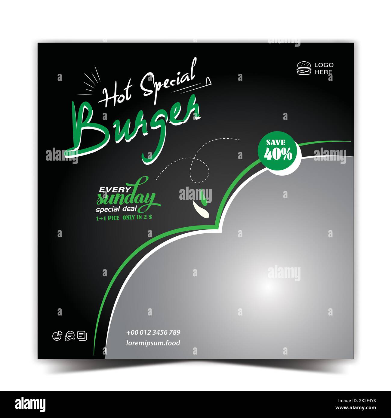 Post sui social media del menu Food, modelli modificabili dei social media per le promozioni sul menu Food, la storia dei social media e la cornice del post. Illustrazione Vettoriale