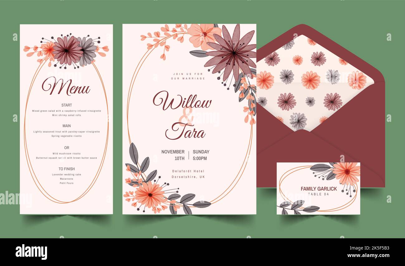 watercolor boho wedding cancelleria set disegno vettoriale illustrazione Illustrazione Vettoriale