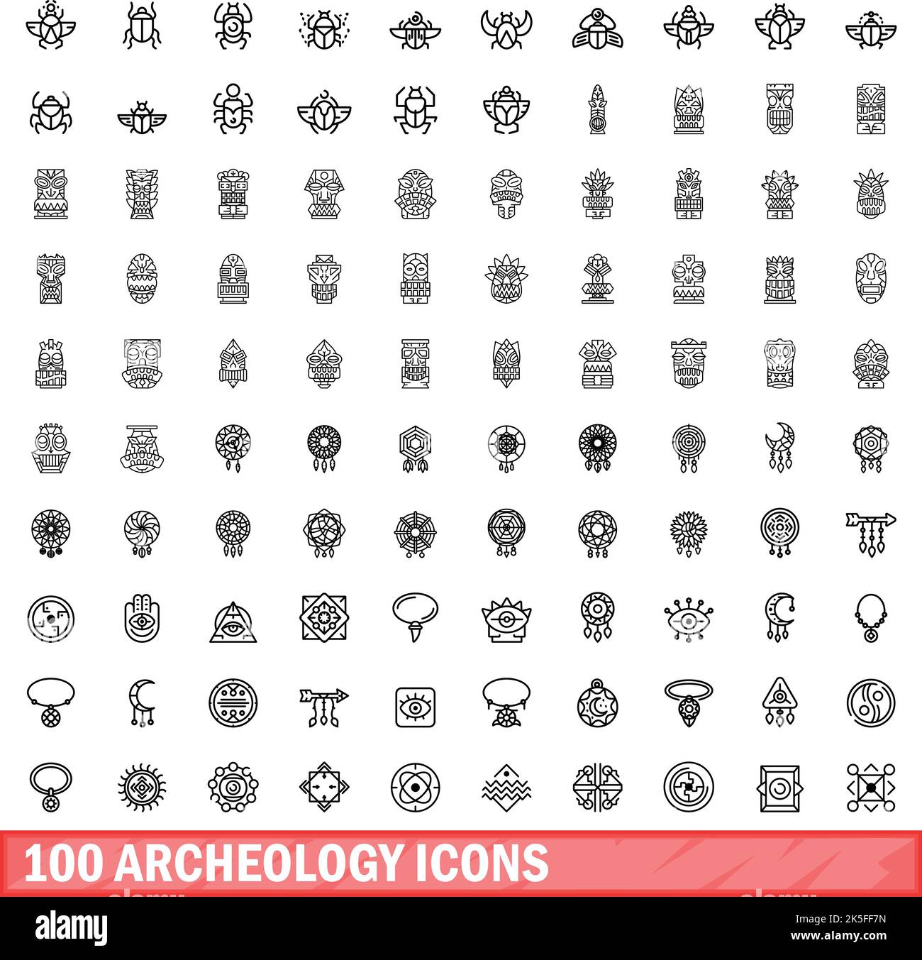 100 icone archeologiche. Illustrazione di 100 icone archeologiche set di vettori isolati su sfondo bianco Illustrazione Vettoriale