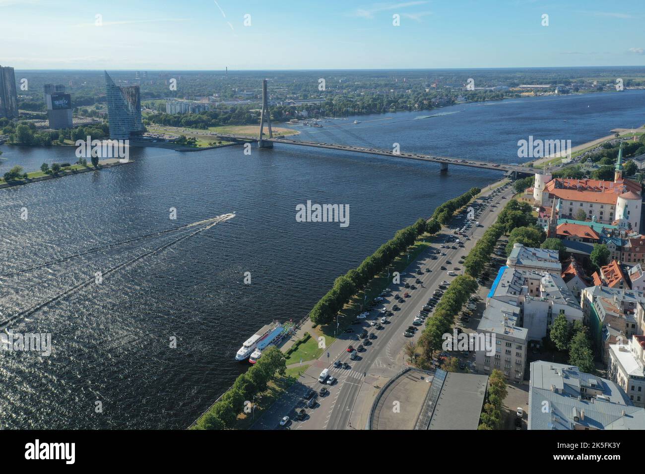 Vista aerea della Città Vecchia e Daugava, Riga, Lettonia Foto Stock