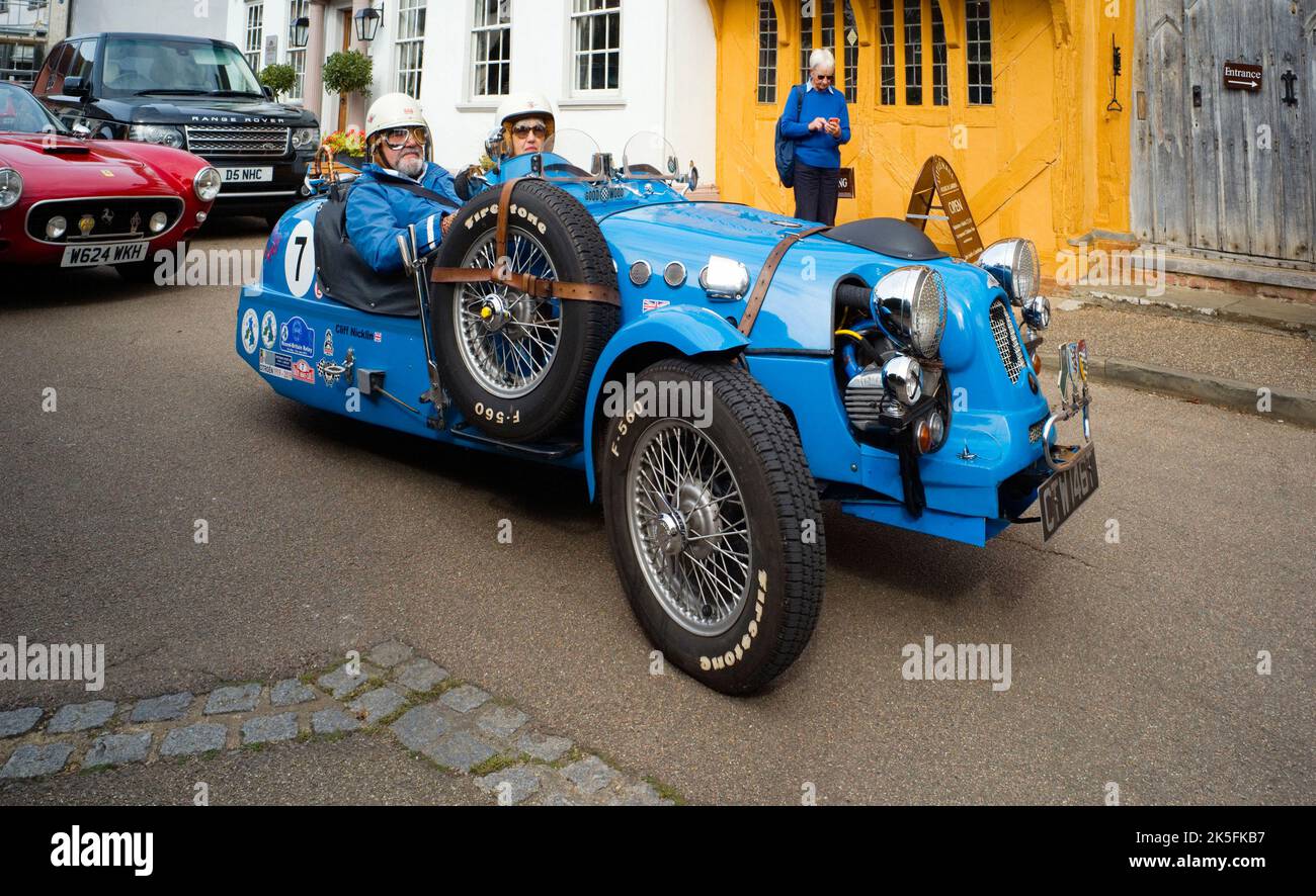 Citroen Loma Sportscar a tre ruote aperte in un rally nel centro di Lavenham, Suffolk Foto Stock
