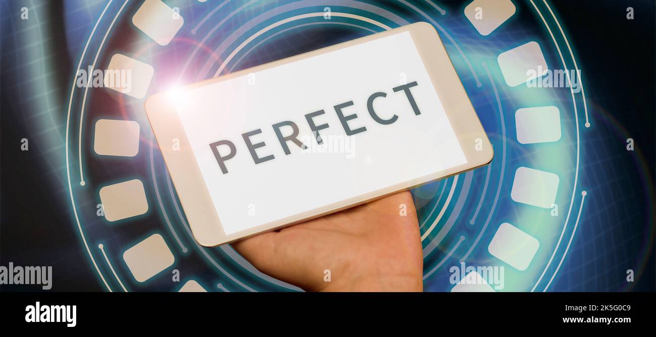 Scrittura a mano perfetta. Parola per completo senza difetti o imperfezioni precisamente accurato o esatto Foto Stock