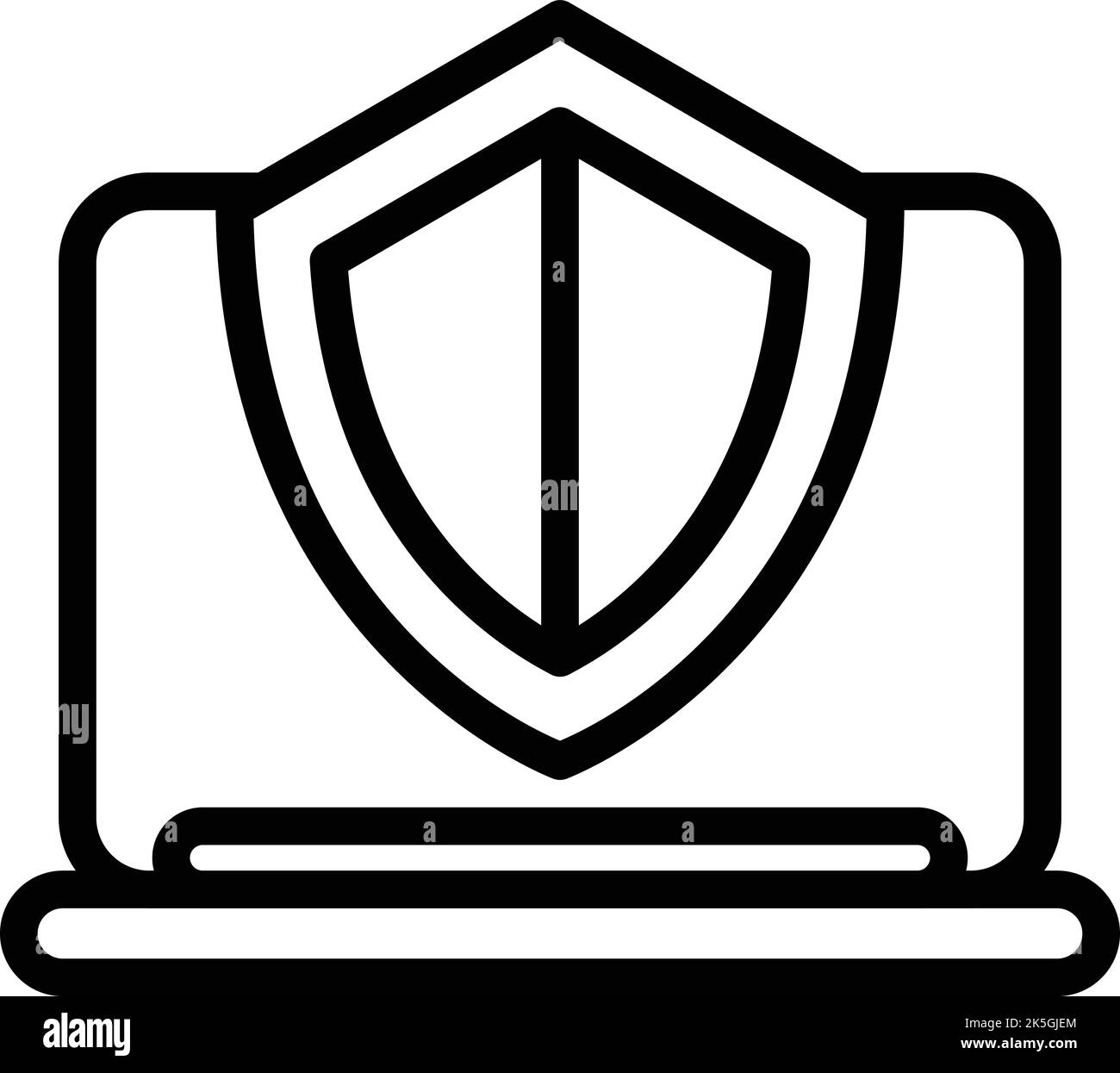 Vettore di contorno dell'icona di sicurezza del laptop. Polizia scolastica. Strada ufficiale Illustrazione Vettoriale