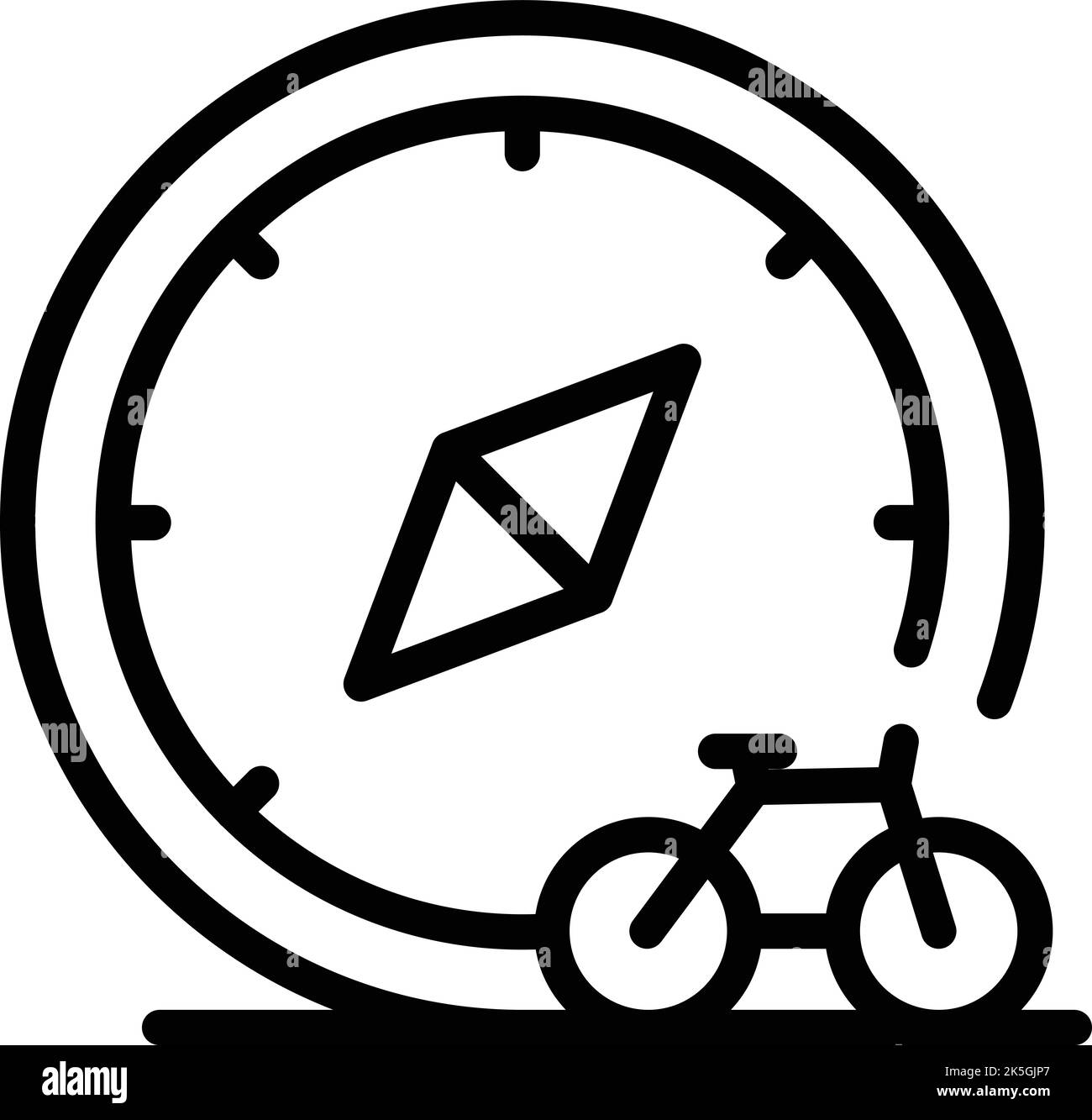Condividi icona direzione bicicletta vettoriale contorno. Sistema di noleggio. Trasporto intelligente Illustrazione Vettoriale
