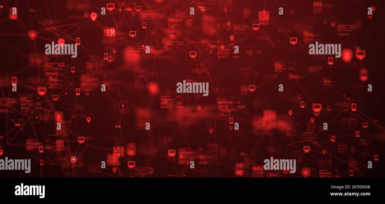 Cybersicurezza dei big data globali Internet of Things TECNOLOGIA di rete IoT cloud computing intelligenza artificiale - Conceptual 3D Illustration Render. Foto Stock