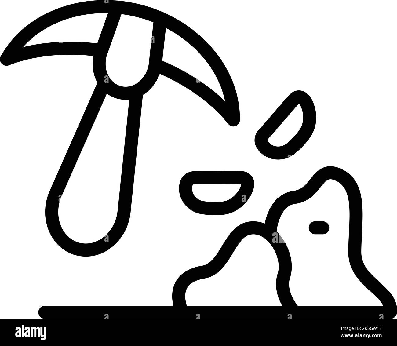 Icona pickaxe minatore vettore contorno. Roccia di pietra. Denaro scavato Illustrazione Vettoriale