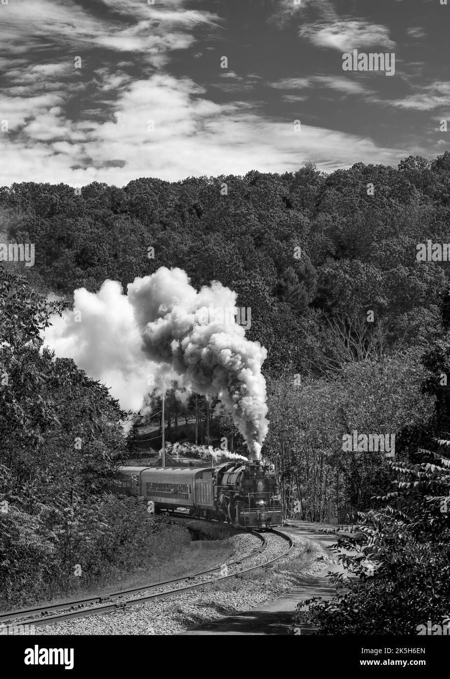 Western Maryland Cumberland Railroad #1309 che arriva intorno alla curva 2 Foto Stock