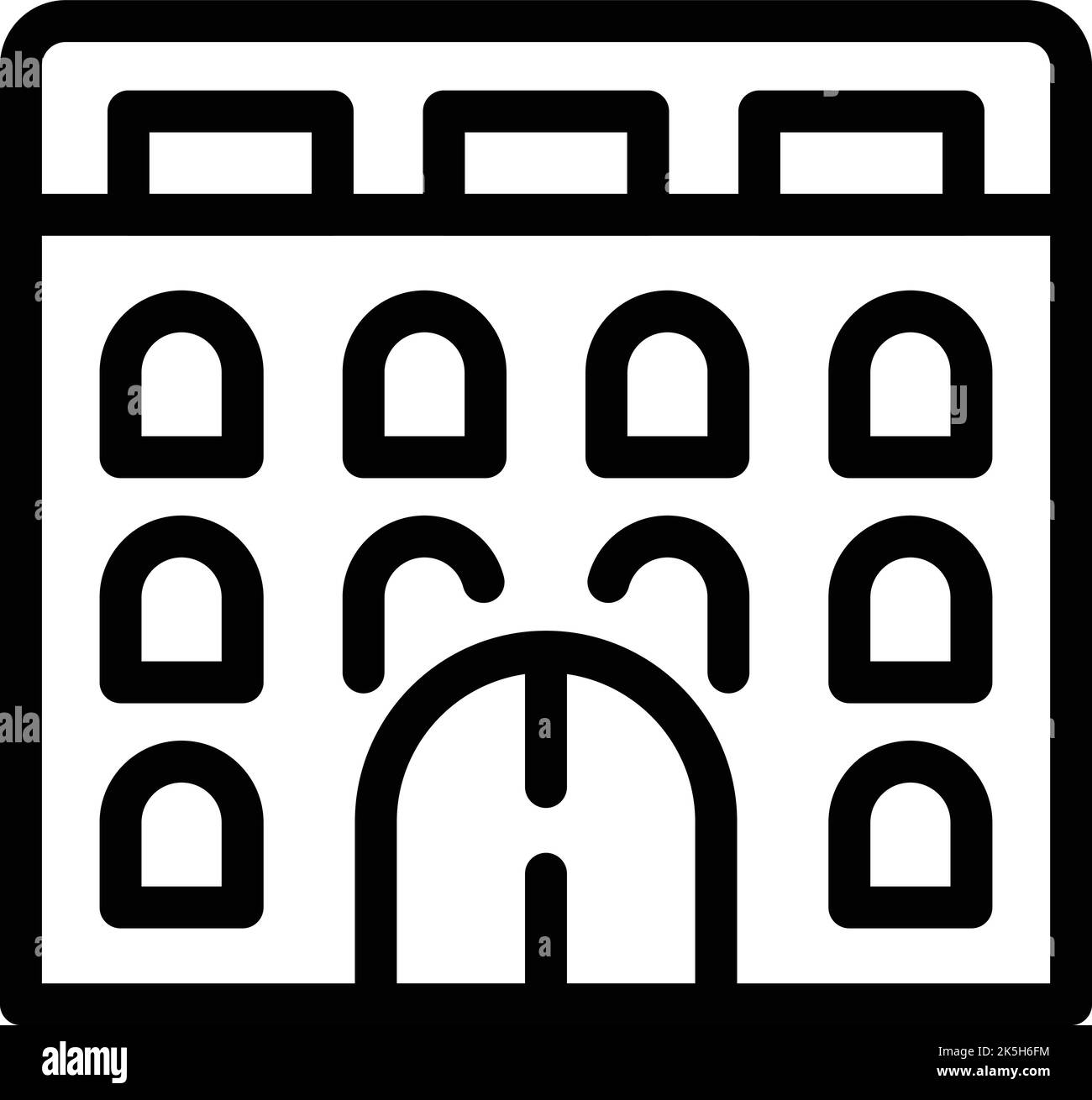 Croazia icona fortezza contorno vettore. Mappa del viaggio. Skyline della città Illustrazione Vettoriale