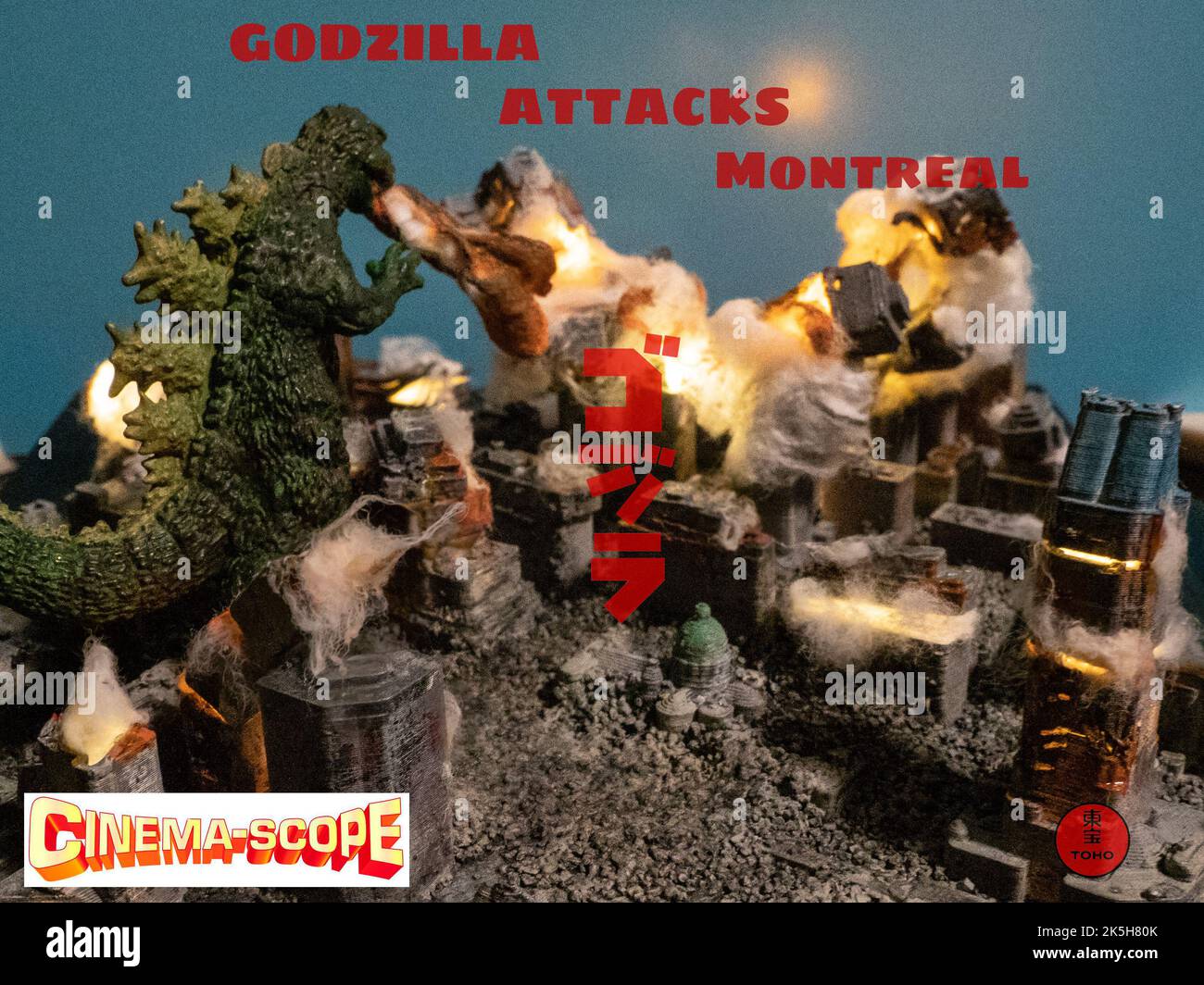 Godzilla attacca la città di Montreal Foto Stock