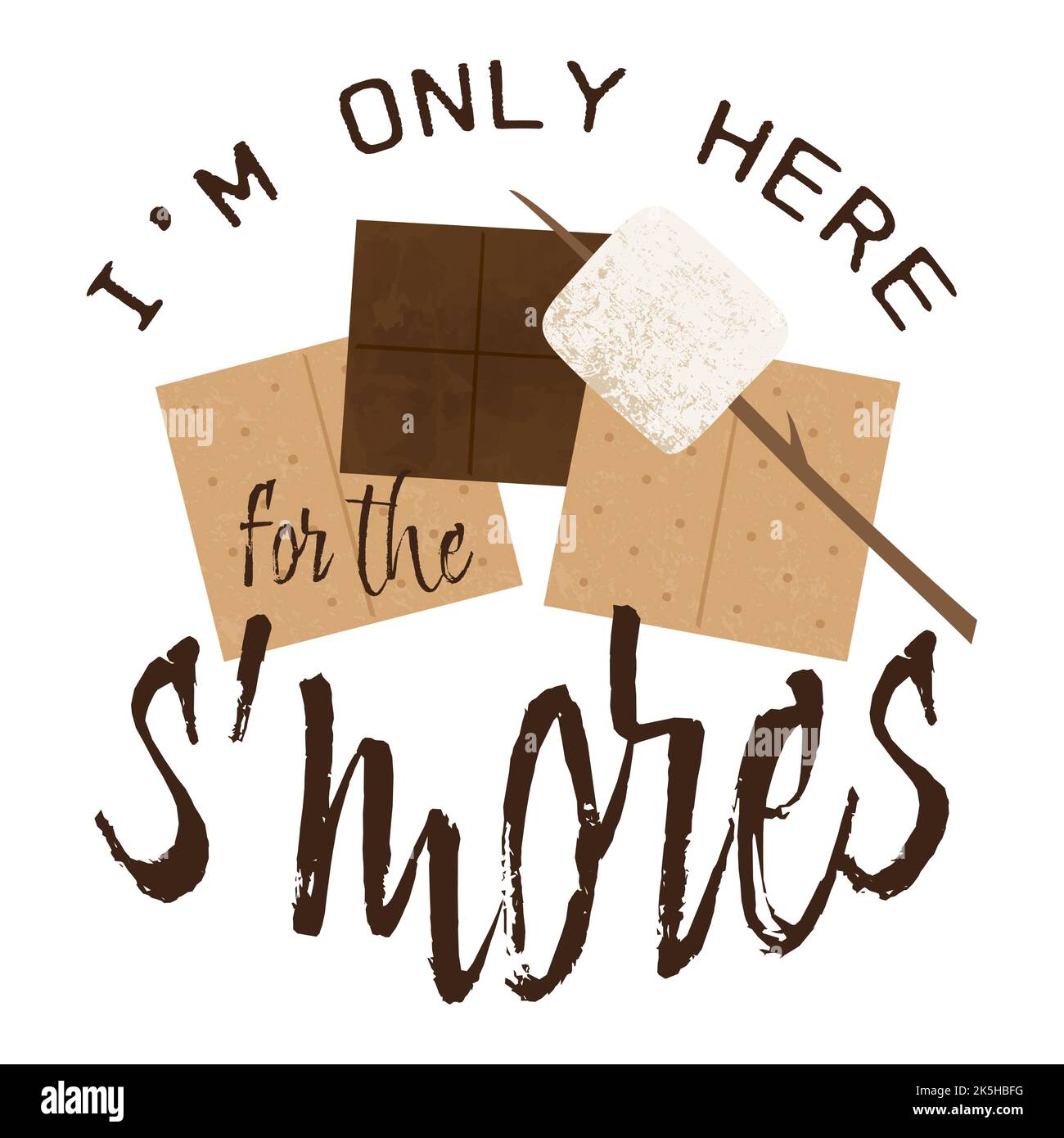 Sono qui solo per il testo s'mores, cracker graham, cioccolato, e marshmallow in una texture grunge Illustrazione Vettoriale