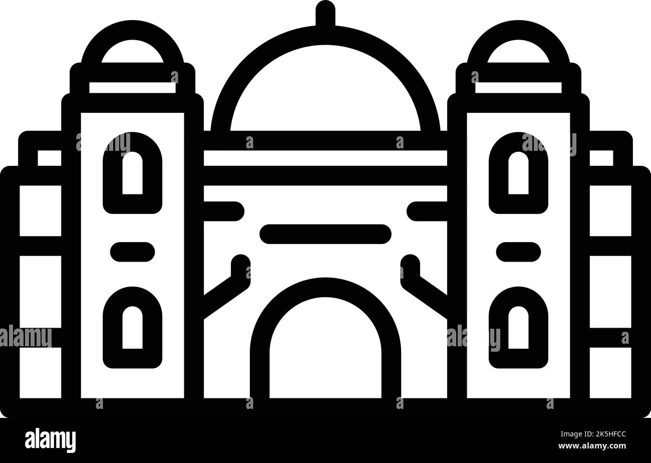 Victoria tempio icona contorno vettore. Skyline della città. Architettura indiana Illustrazione Vettoriale
