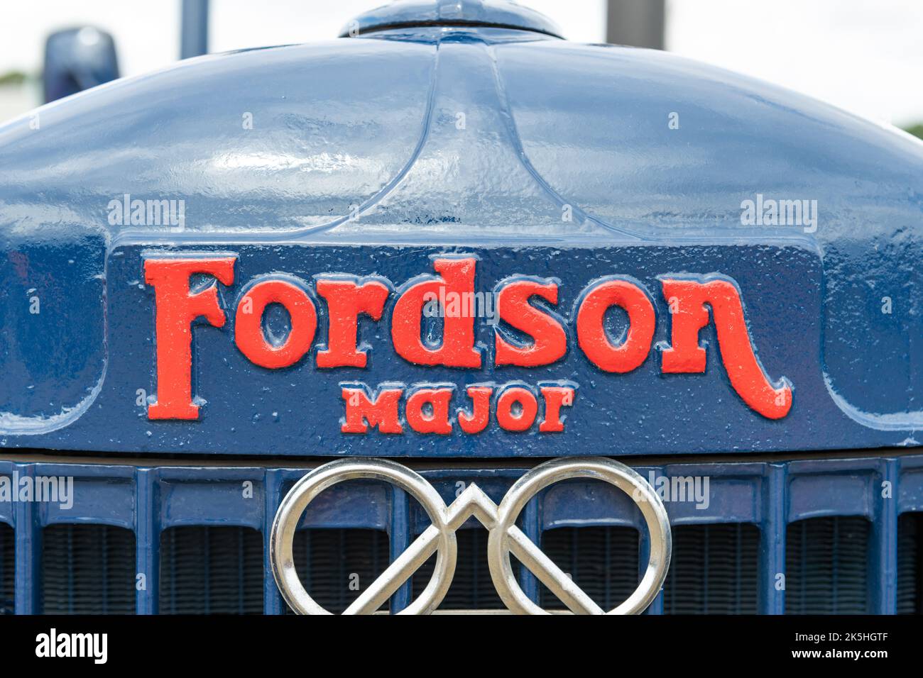Ilminster.Somerset.United Kingdom.August 21st 2022.Close up del logo di Fordson Major su un 1948 Fordson Major E27N restaurato ad un Yesterdays Farming e. Foto Stock