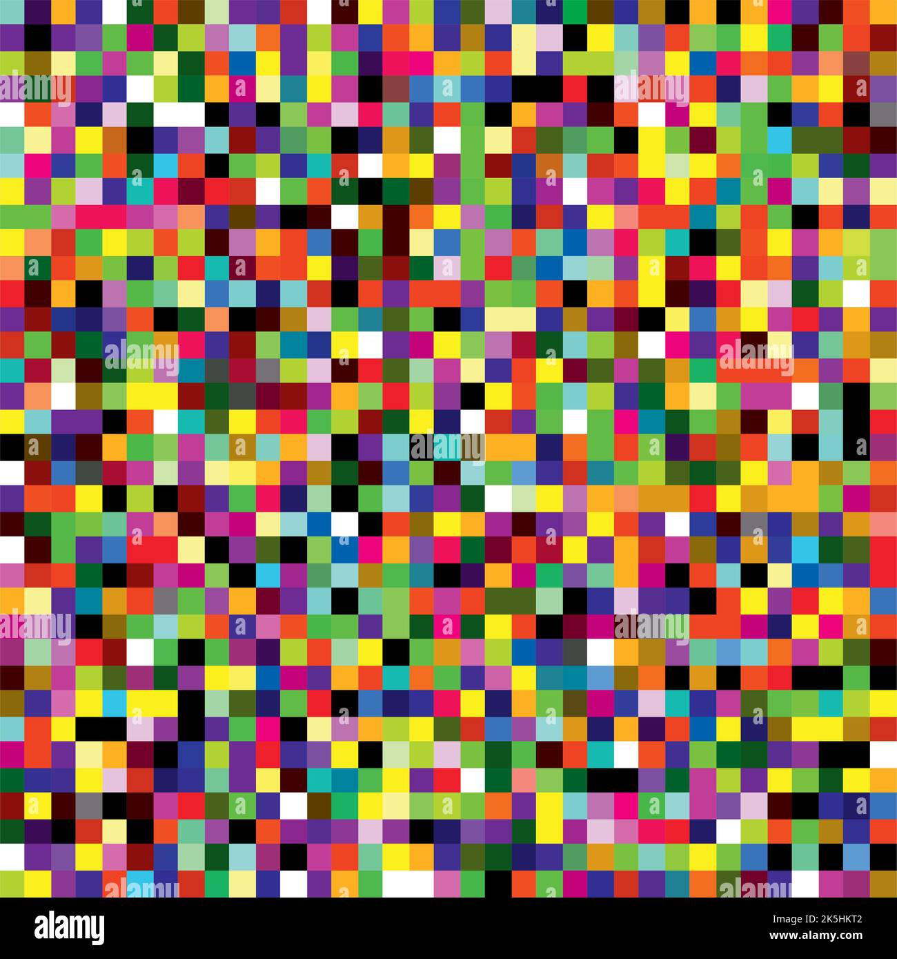 Motivo senza giunture a mosaico con pixel colorati. Trama ripetuta con più colori a punti quadrati. Sfondo vettoriale geometrico stile di gioco a 8 bit retro. Illustrazione Vettoriale