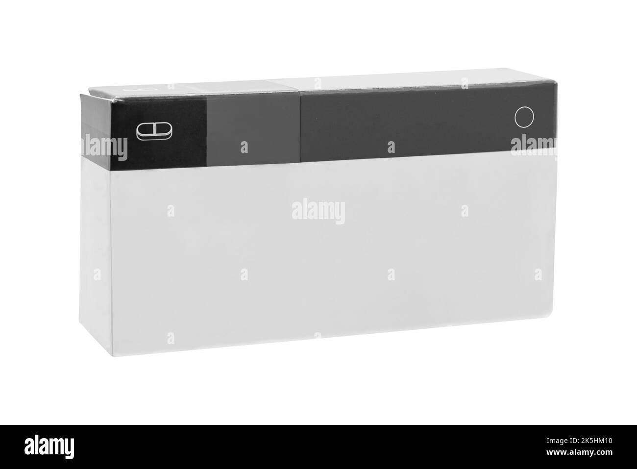 Scatola di cartone realistica per modello di farmaco isolato su sfondo bianco. Mockup per il tuo design Foto Stock