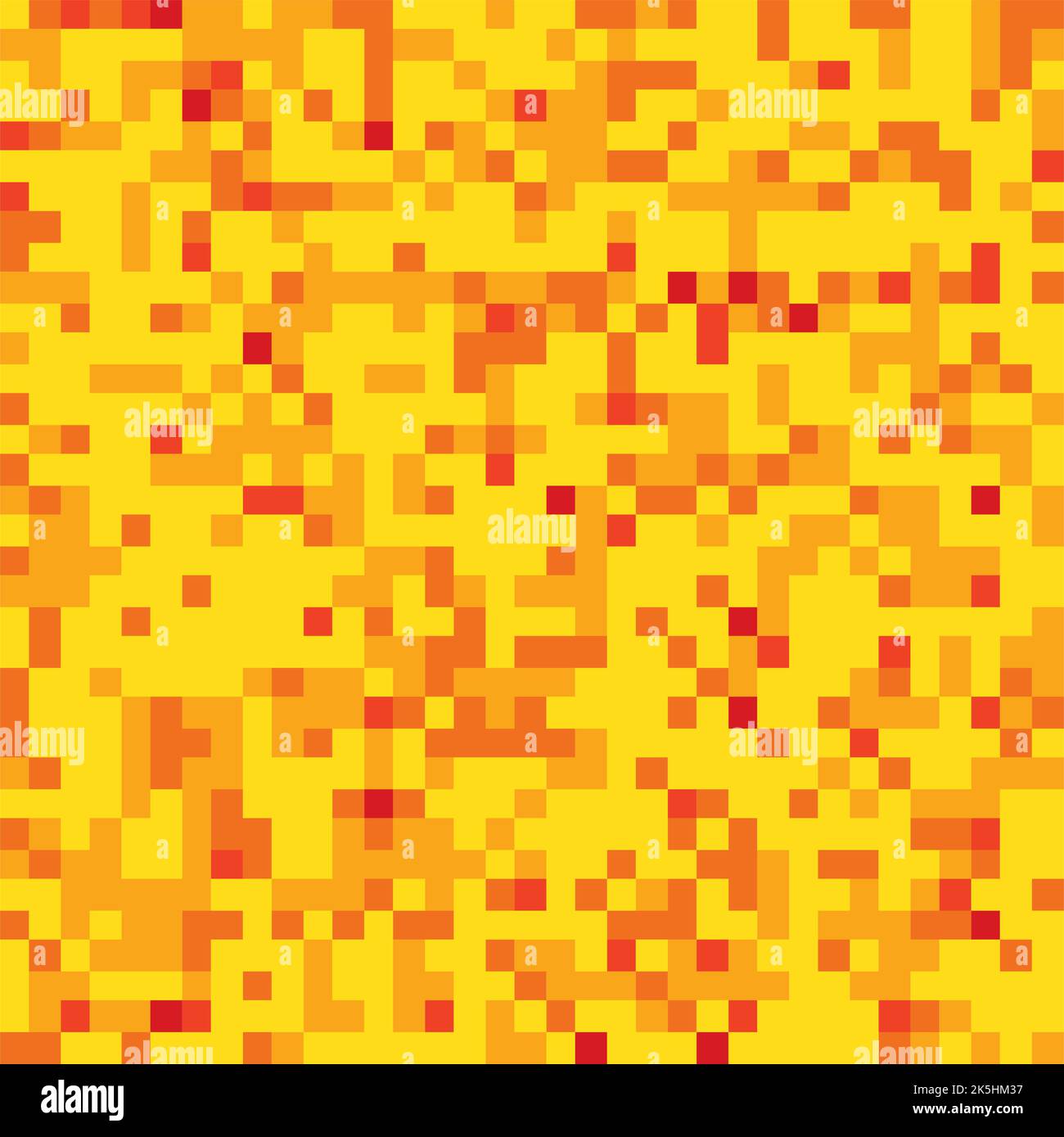 Mosaico pixel motivo senza cuciture nei toni arancione e giallo. Texture ripetuta con punti quadrati colorati. Vettore geometrico stile video a 8 bit retrò Illustrazione Vettoriale