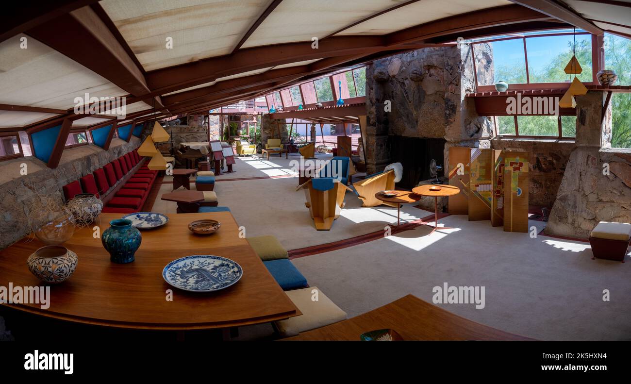 L'interno della Sala Giardino del Taliesin West di Frank Lloyd Wright Foto Stock