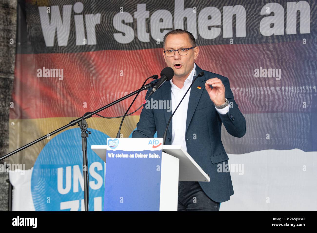 Tino Chrupalla in occasione di un Rally AFD contro le politiche inflazionistiche dell'attuale governo tedesco il 8th ottobre 2022. Foto Stock