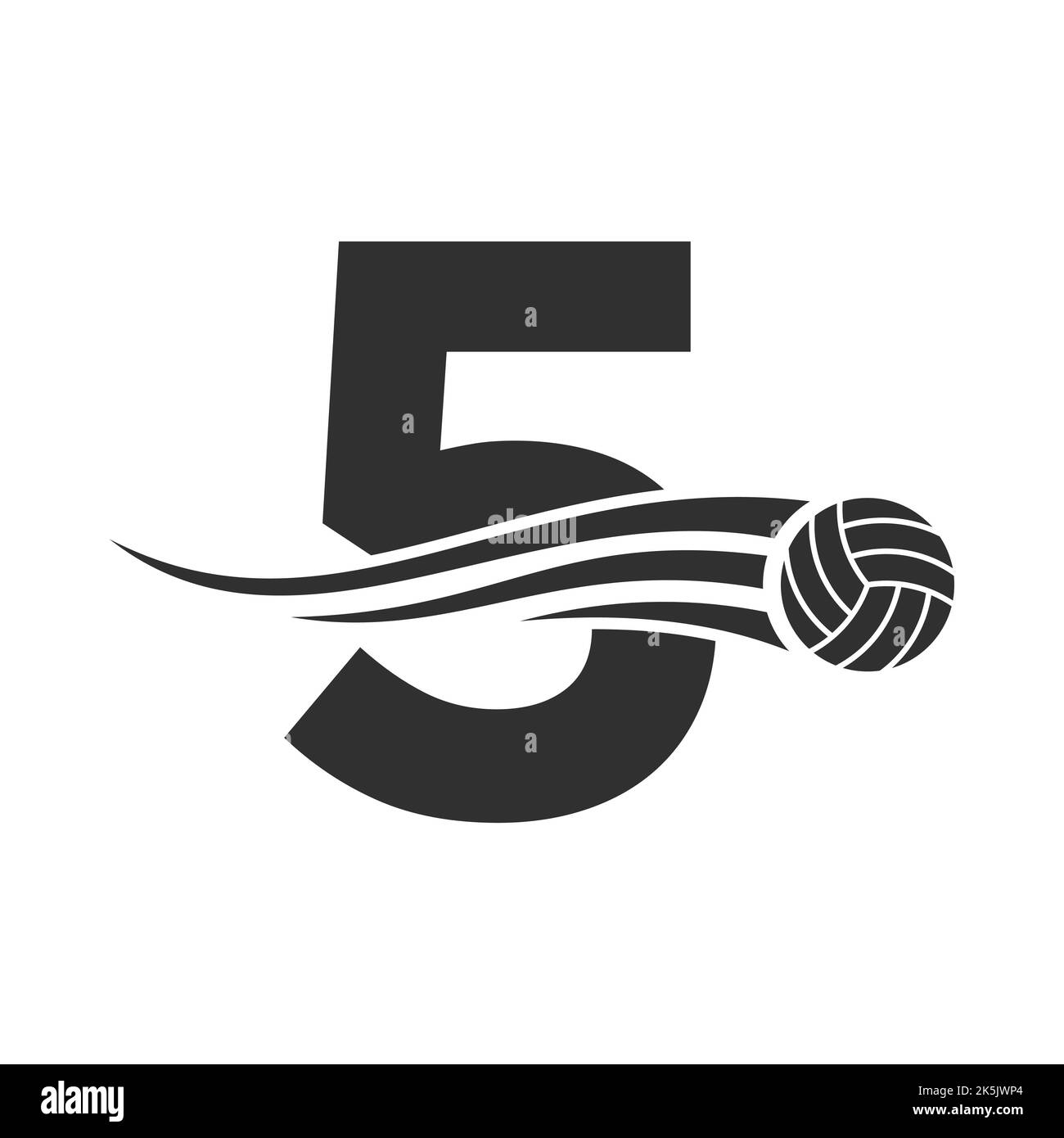 Lettera 5 Volley Logo Design per Volley Ball Club simbolo modello vettoriale. Modello del cartello di pallavolo Illustrazione Vettoriale