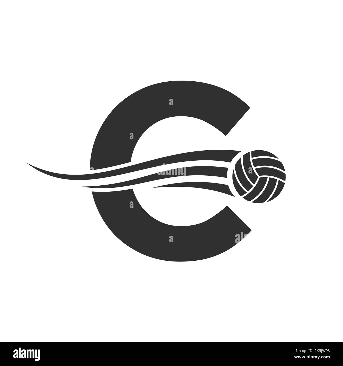 Modello vettoriale lettera C Volley Logo Design per Volley Ball Club Symbol. Modello del cartello di pallavolo Illustrazione Vettoriale