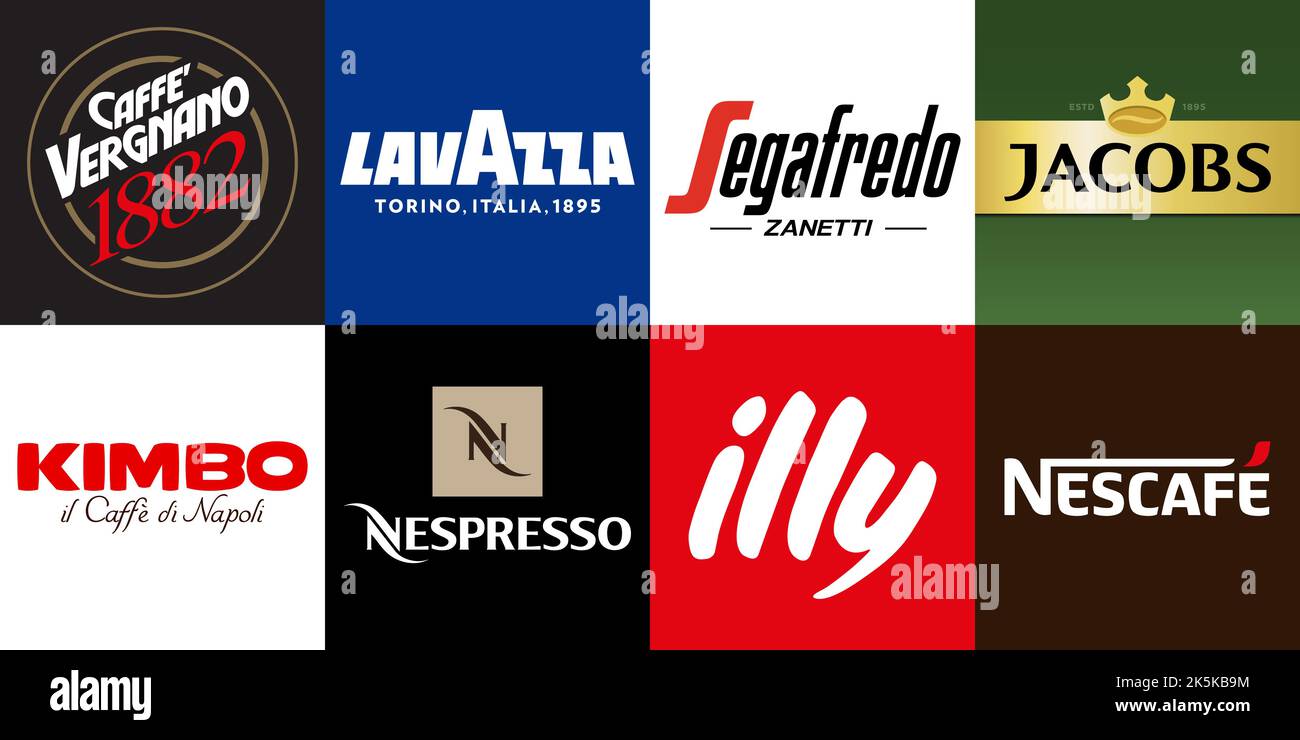 I marchi più famosi produttori di caffè in formato vettoriale Illustrazione Vettoriale