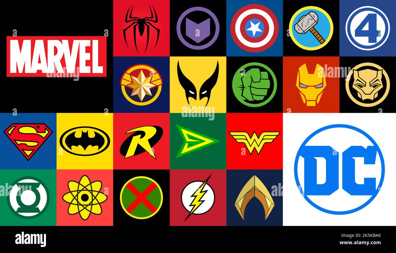 Icona, logo, top fumetti Superhero Marvel & DC in formato vettoriale Illustrazione Vettoriale