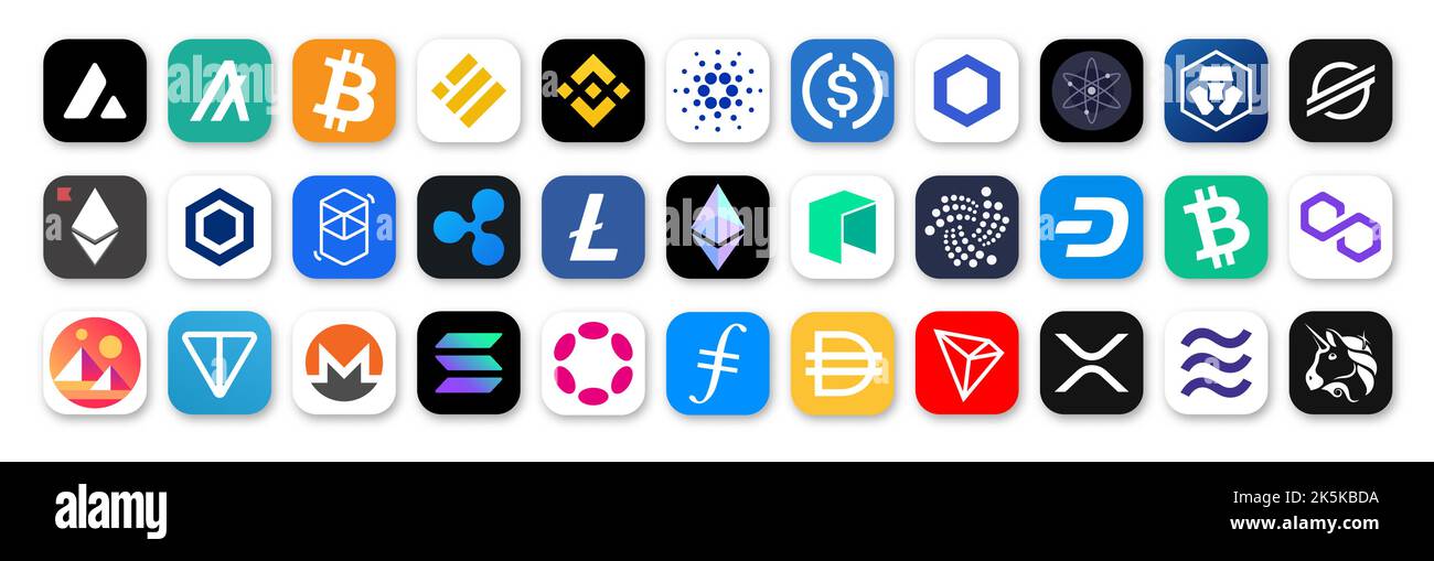 Pulsante icona del logo della criptovaluta impostato in formato vettoriale Illustrazione Vettoriale