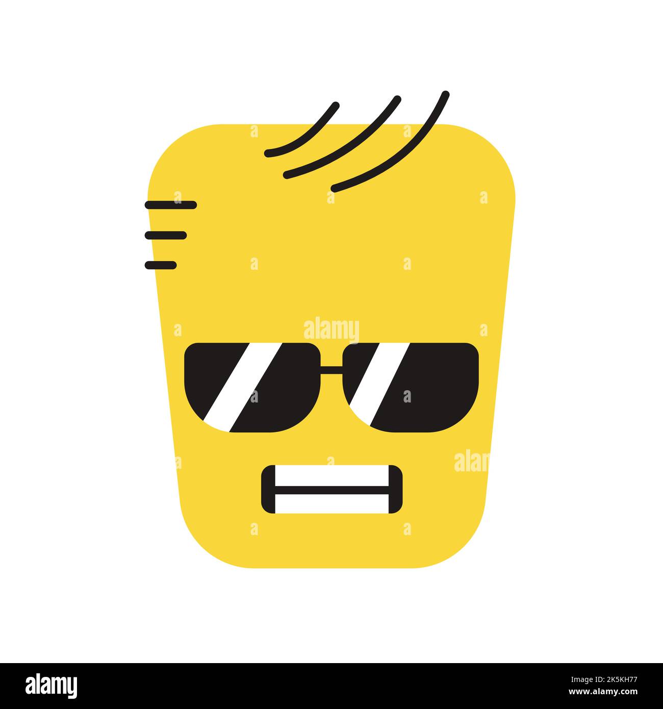 Carattere giallo quadrato freddo in occhiali colore linea icona. Mascotte di emozioni. Illustrazione Vettoriale