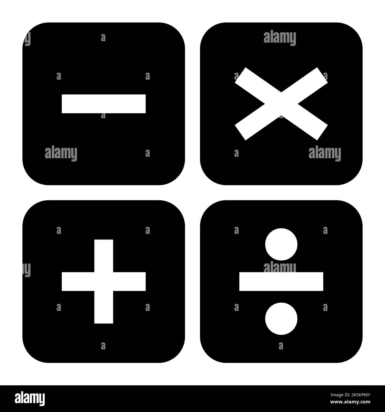 Più, meno, moltiplica e devia al simbolo di matematica, icona di matematica di formazione, disegno di illustrazione di vettore di elemento di fotoricettore. Illustrazione Vettoriale
