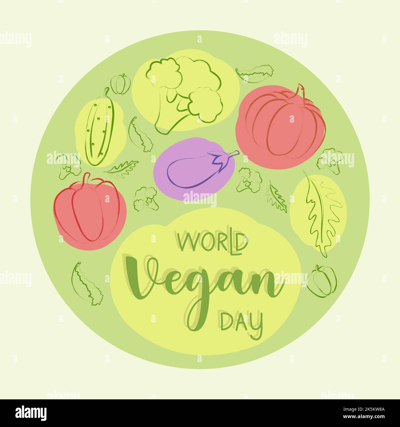 World Vegan Day Set di verdure sane bio-sane, per biglietti di auguri, poster e banner. Illustrazione vettoriale Illustrazione Vettoriale