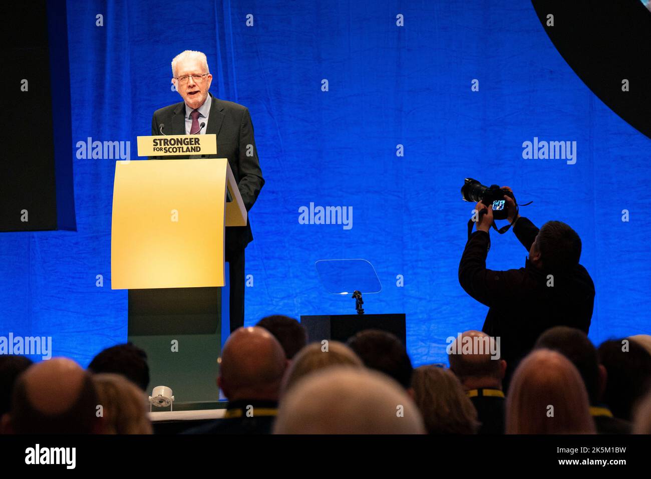 Aberdeen, Scozia, Regno Unito. 9th ottobre 2022. Secondo giorno della conferenza SNP ad Aberdeen. Mike Russell, presidente e direttore politico dell'unità per l'indipendenza della SNP, interverrà con i delegati. Iain Masterton/Alamy Live News Foto Stock