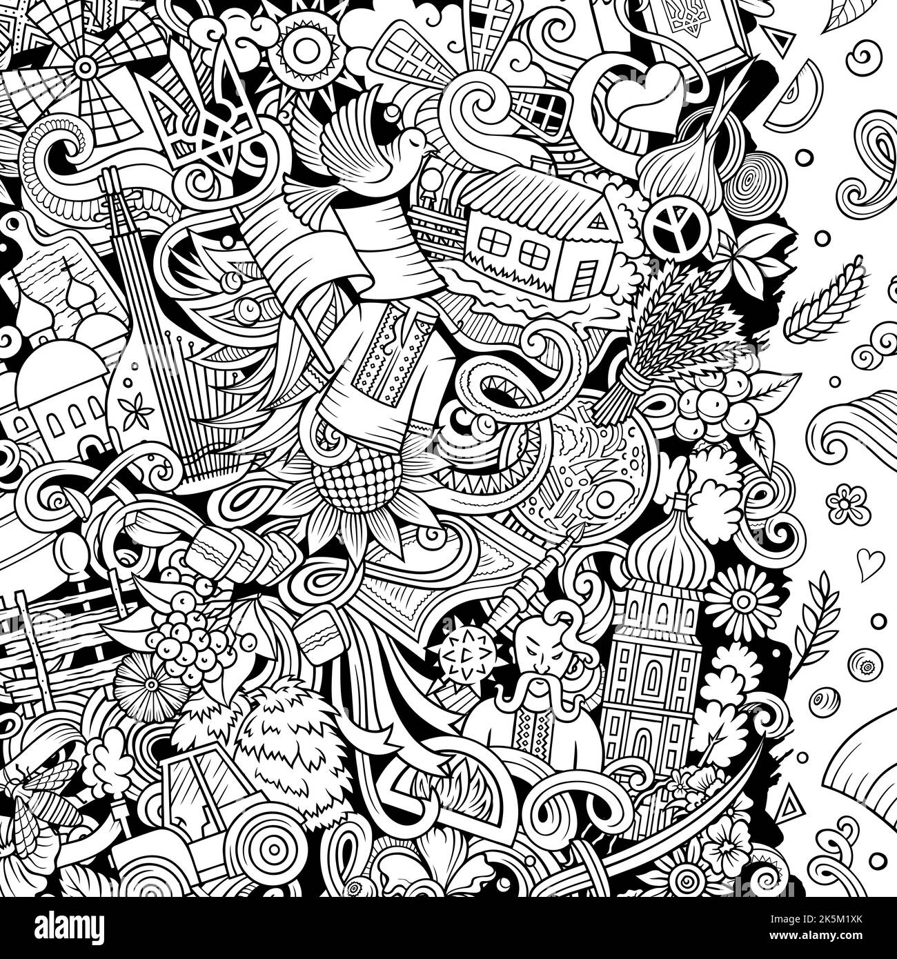 Ukraine cartoon vettore doodles telaio. Illustrazione Vettoriale